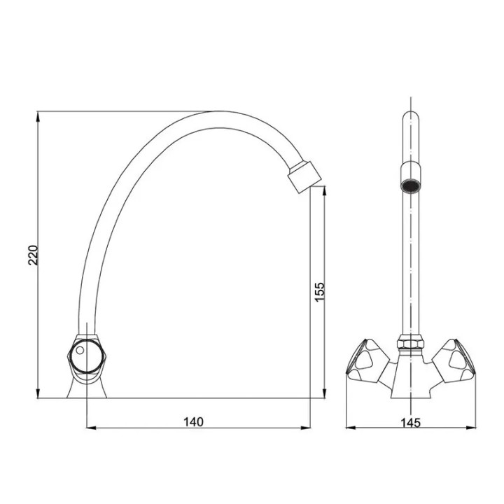bateria kuchenna Hydroland B105 Standard z obrotową wylewką typu J - wymiary