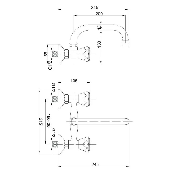 bateria umywalkowa ścienna Hydroland B102