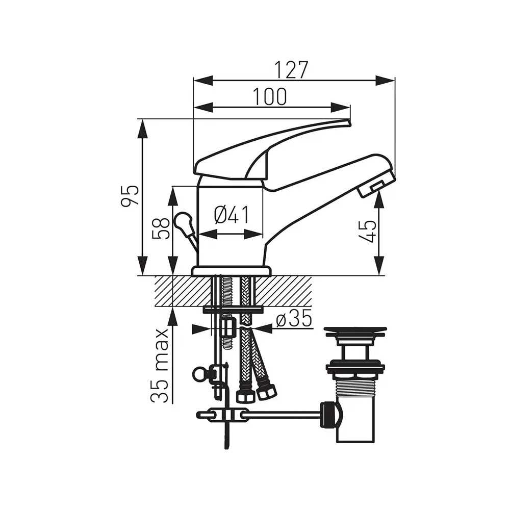 stojąca bateria umywalkowa Ferro BBC2 Basic z aeratorem M24×1 dane techniczne