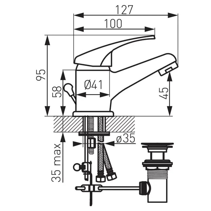 stojąca bateria umywalkowa Ferro BBC2 Basic z aeratorem M24×1 dane techniczne