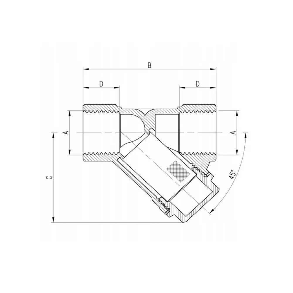 Filtr gazowy skośny 5006G 1/2" - wymiary
