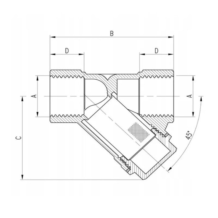 Filtr gazowy skośny 5006G 1/2" - wymiary