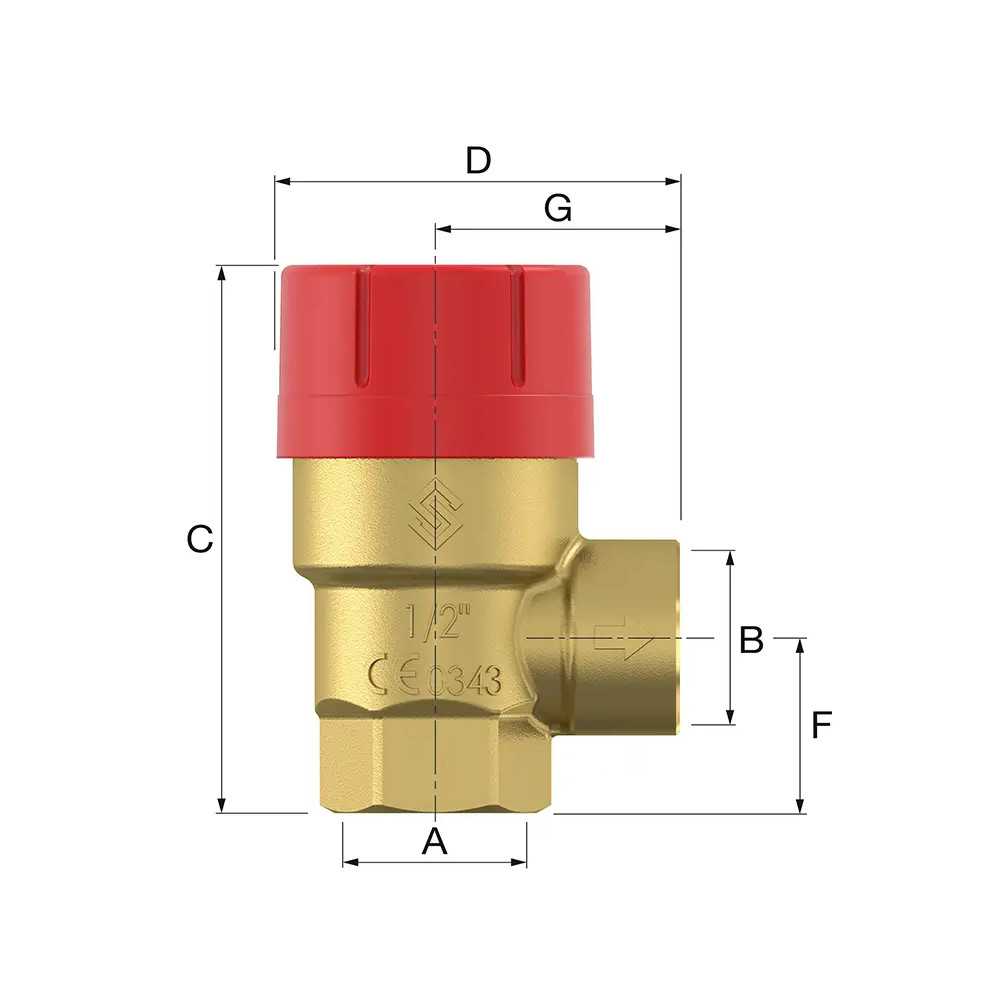 Zawór bezpieczeństwa do C.O. i wody użytkowej 1/2" 1,5 bar wymiary