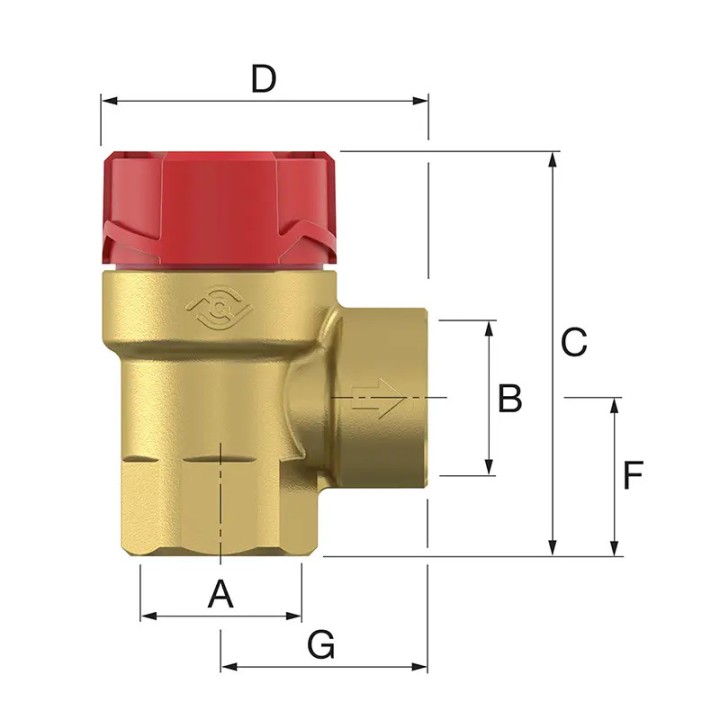 Zawór 3/4" 1,5 bar do systemów C.O. i chłodzenia – model Prescor wymiary