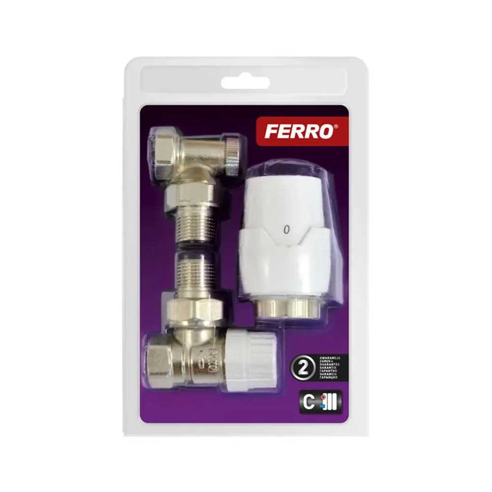 Zestaw termostatyczny kątowy 1/2’’ z głowicą GT20 Ferro