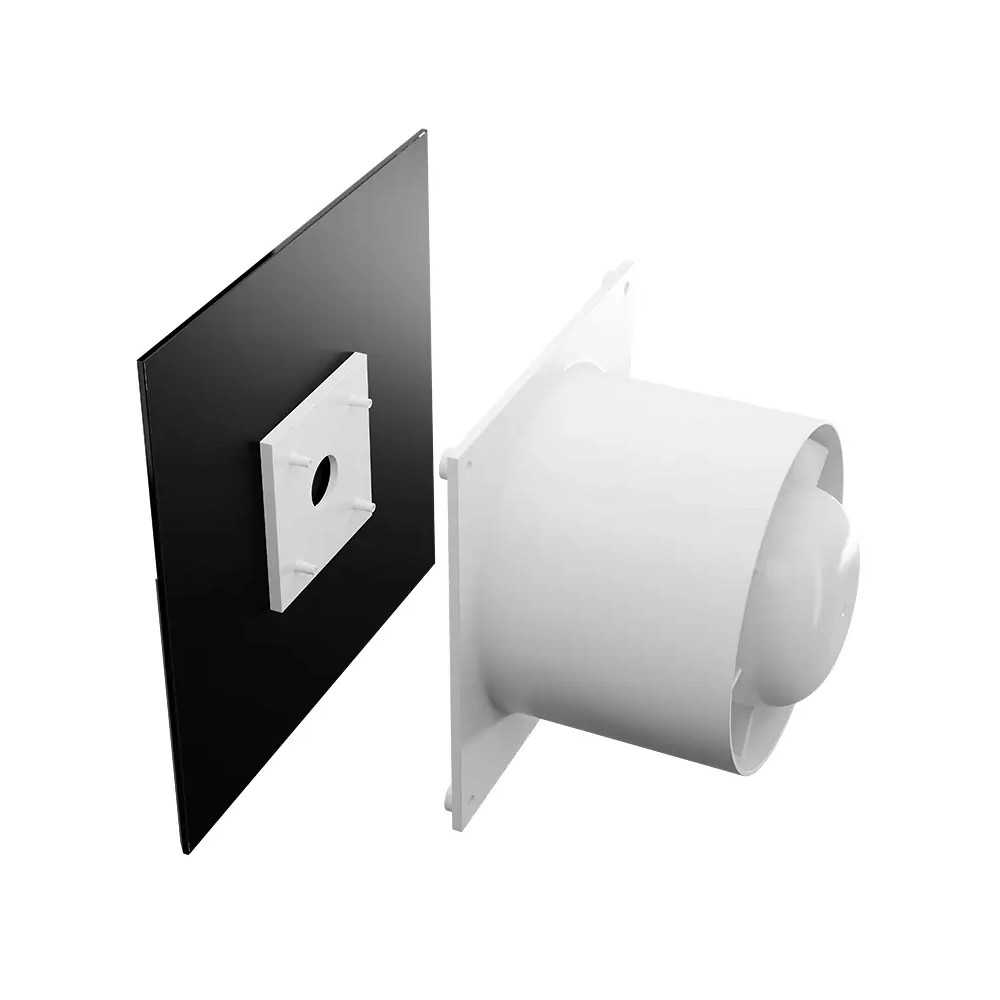 Połączenie wentylatora Veroni Glass 100 WC z czarnym szklanym panelem
