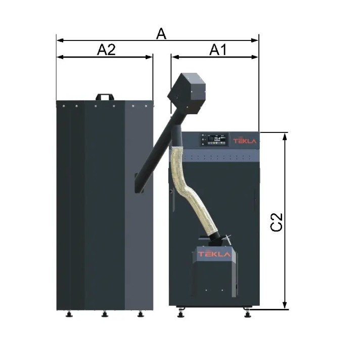 Kocioł na pellet Tekla 12 kW Classico Bio  wymiary