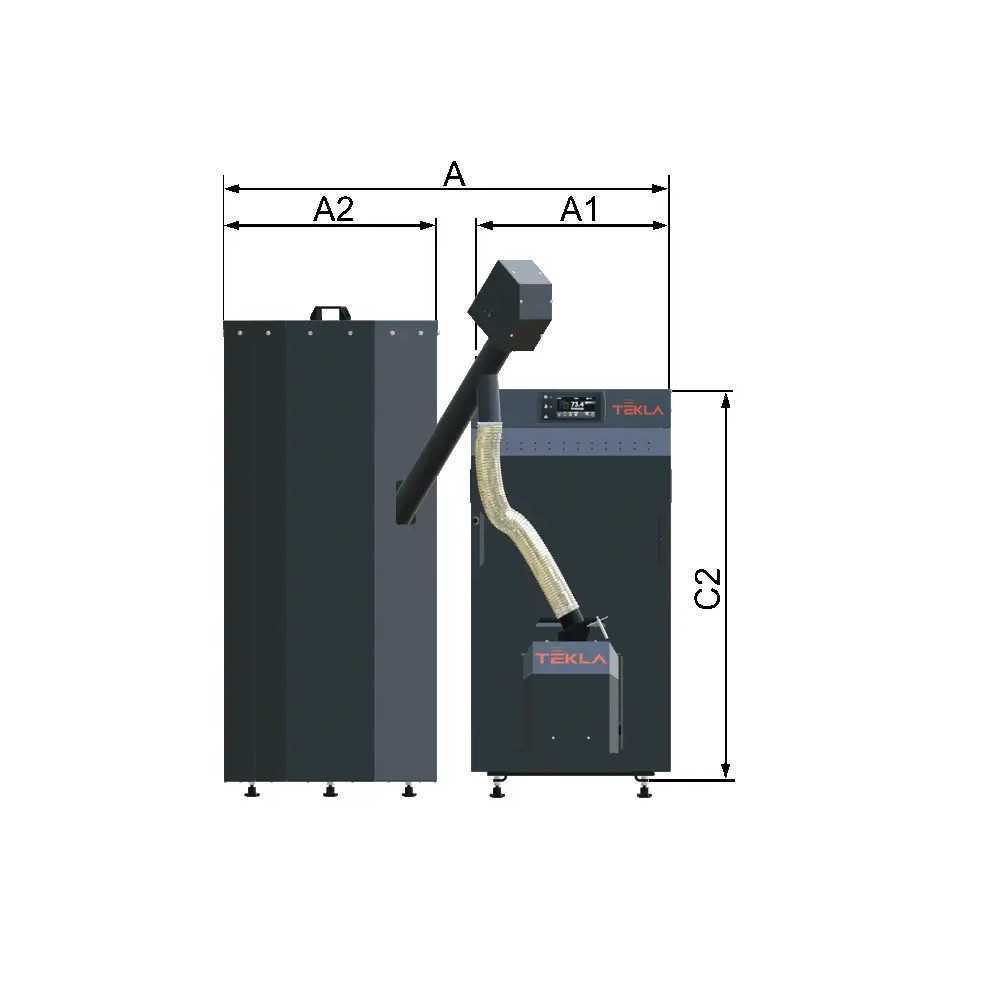 Wymiary kotła na pellet Tekla 24 kW Classico Bio – szerokość i wysokość