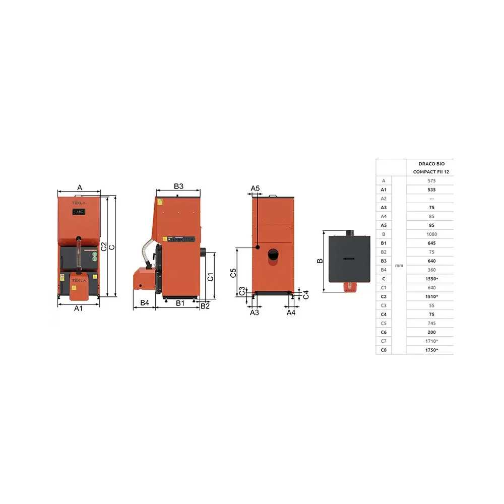 Kocioł na pellet Tekla 12kW Draco Bio Compact FII Slim jednoobiegowy
