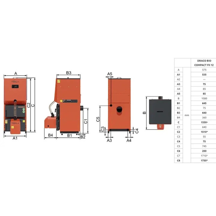 Kocioł na pellet Tekla 12kW Draco Bio Compact FII Slim jednoobiegowy