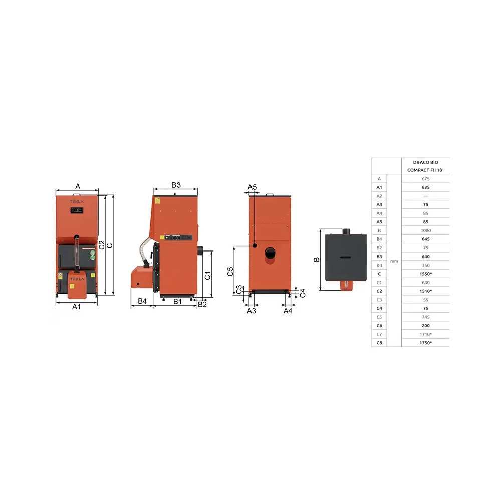 Kocioł na pellet Tekla 18kW Draco Bio Compact FII Slim jednoobiegowy