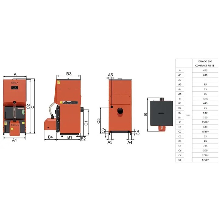 Kocioł na pellet Tekla 18kW Draco Bio Compact FII Slim jednoobiegowy