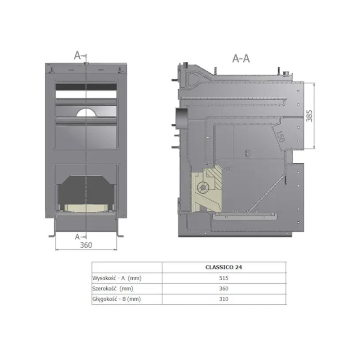 Kocioł na drewno komorowy Tekla Classico Drewno 24 kW