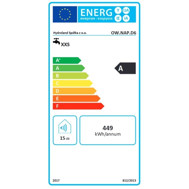 Bojler elektryczny NAPOLI 6L nadumywalkowy - etykieta energetyczna