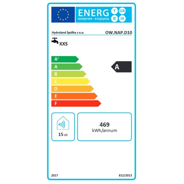 Bojler elektryczny NAPOLI 10L nadumywalkowy - etykieta energetyczna