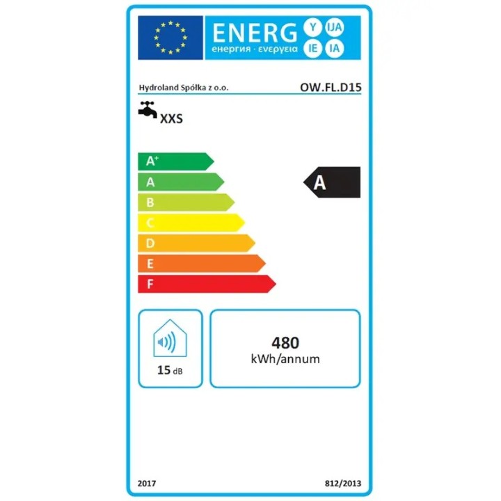 bojler elektryczny FLORYDA 15L nadumywalkowy - etykieta energetyczna