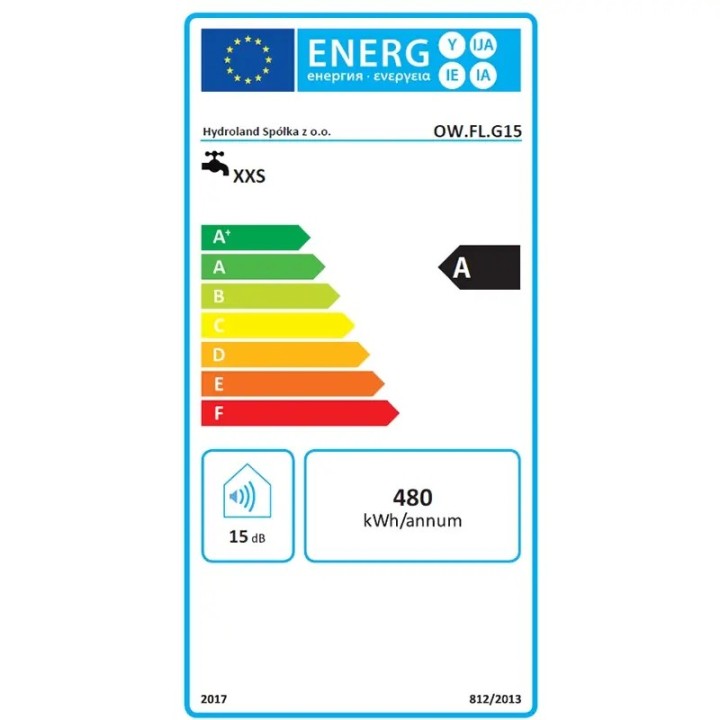 bojler elektryczny FLORYDA 15L etykieta energetyczna
