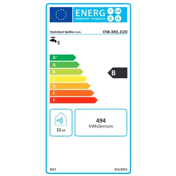 Bojler elektryczny MILANO 20L etykieta energetyczna