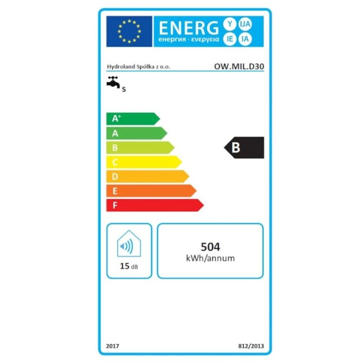 bojler elektryczny MILANO 30L - etykieta energetyczna