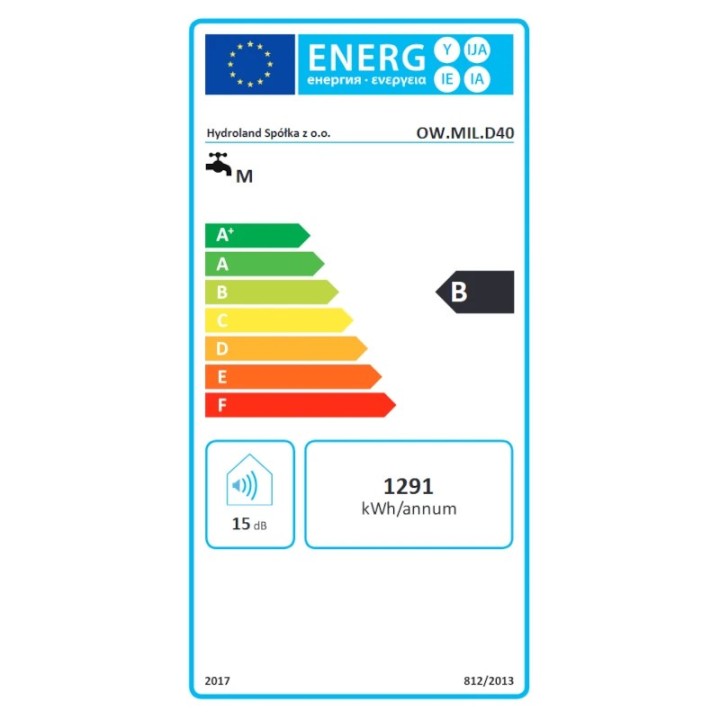 bojler elektryczny MILANO 40L - etykieta energetyczna