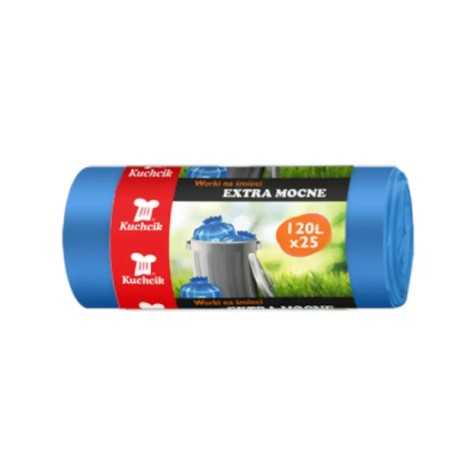 Worki na śmieci Kuchcik 120 l extramocne LDPE niebieskie – 25 szt.