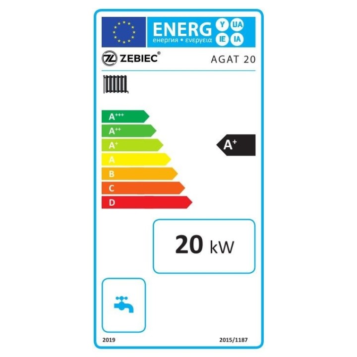 Etykieta energetyczna kotła na pellet Agat 20kW Zębiec