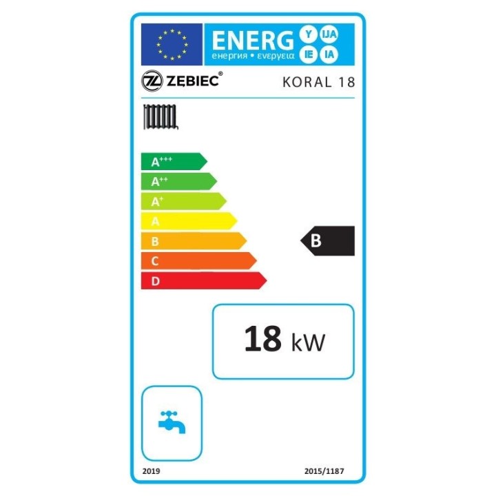 Etykieta energetyczna kotła na ekogroszek koral 18 kW marki Zębiec