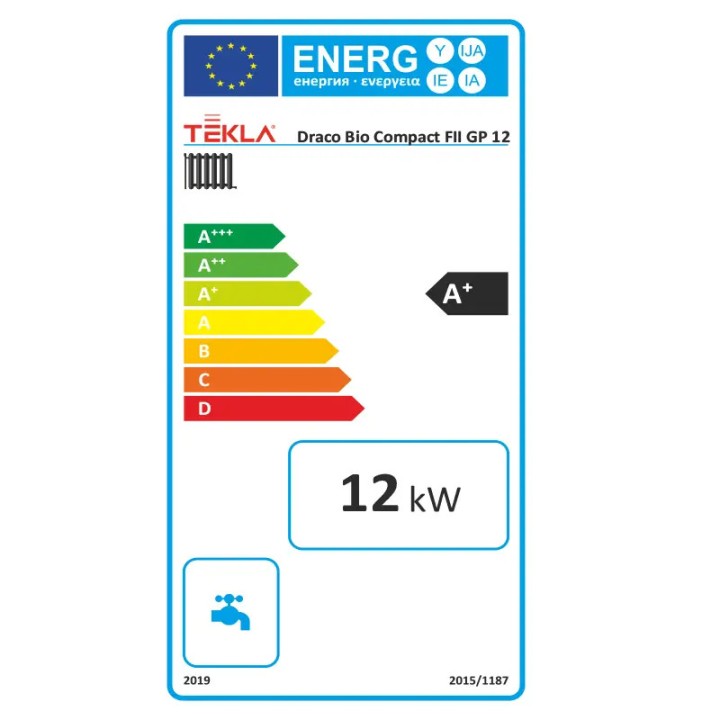 Automatyczny piec na pellet 12 kW z dotykowym sterownikiem i zbiornikiem nad kotłem - klasa energetyczna