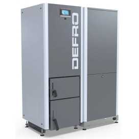 Kocioł na pellet Defro 20 kW GAMMA widok z przodu z zasobnikiem