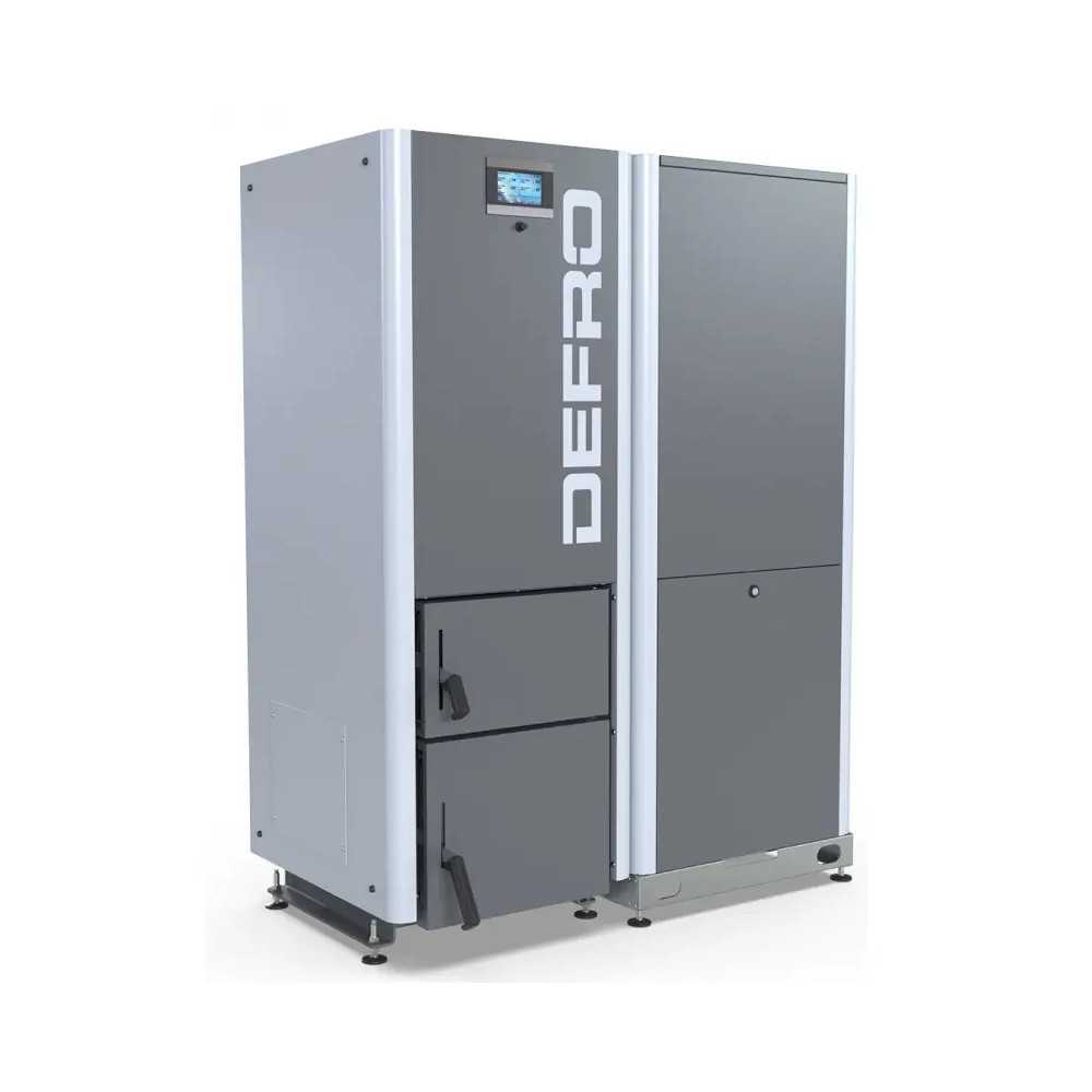 Kocioł na pellet Defro 20 kW GAMMA widok z przodu z zasobnikiem