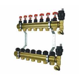 RZT Rozdzielacz podłogowy 12-obwody z rotametrami, zaworami termostatycznymi, zakończony zestawem odpowietrzająco-spustowym