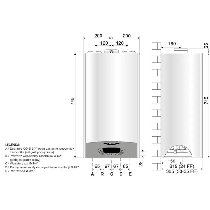 Kocioł gazowy jednofunkcyjny 22kW Ariston Clas One System 24 kondensacyjny